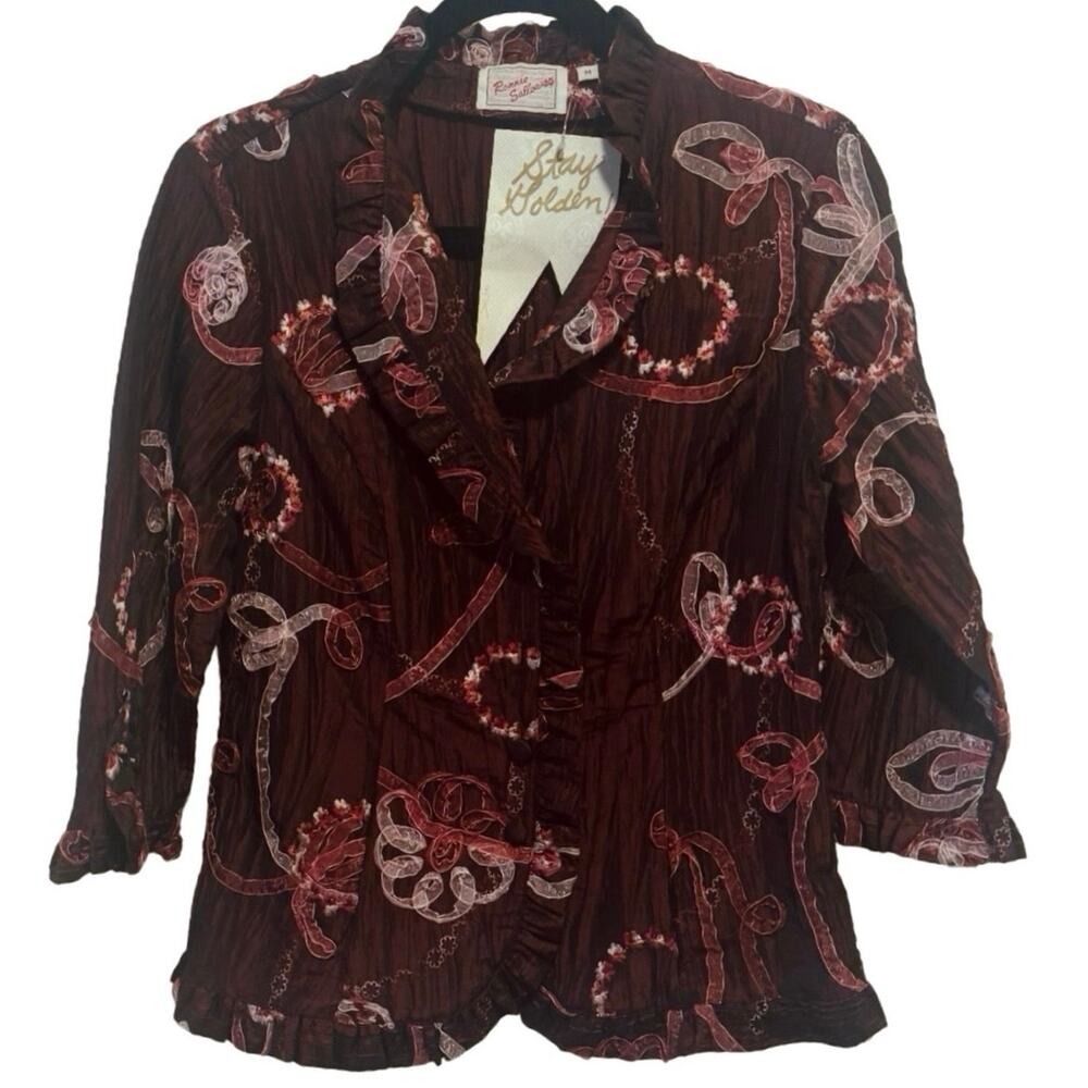 Ronnie Salloway Jacket M Medium Women’s ribbon pink maroon blazer button down